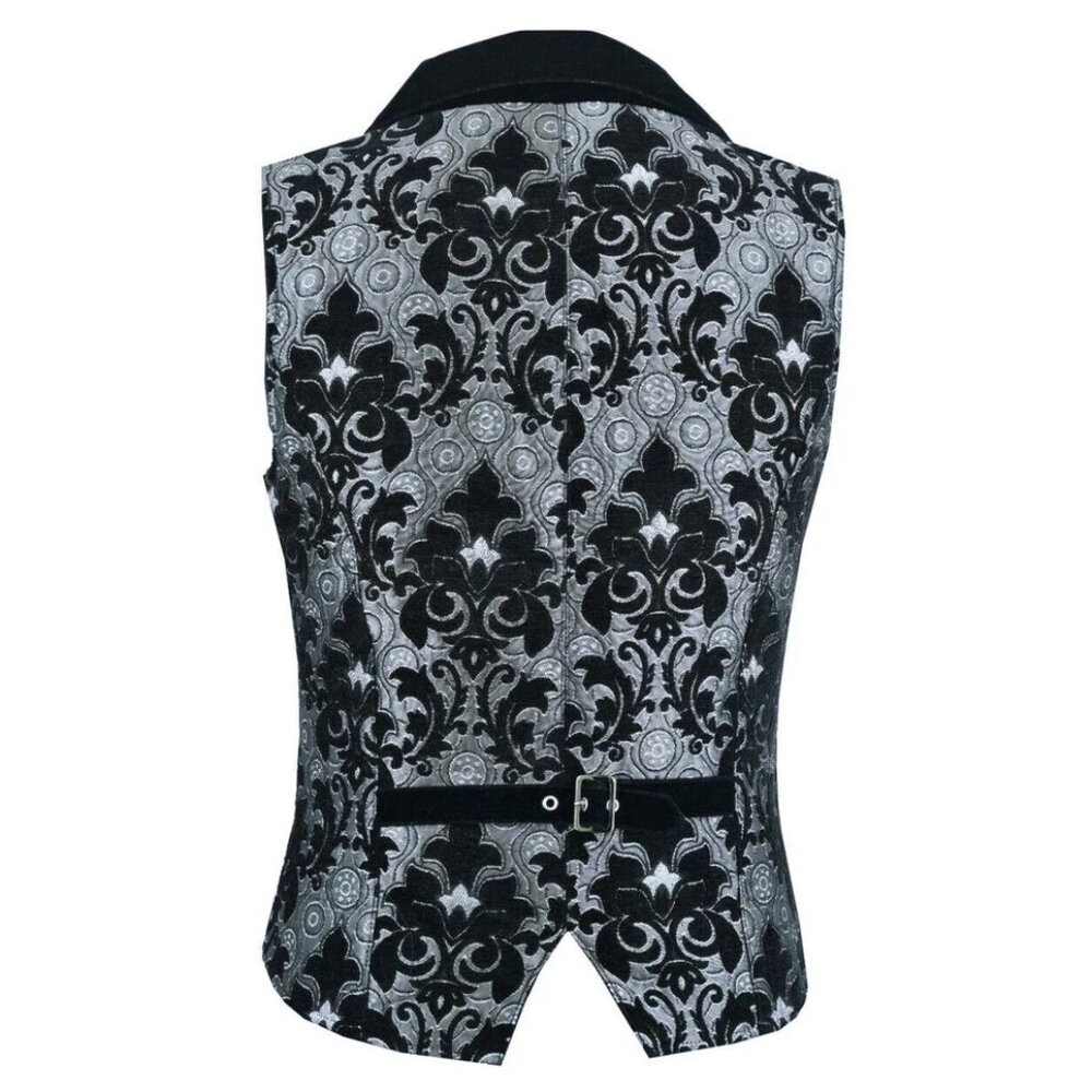 Victorian Gentleman's Aristocrat Vest Black Silver Tapestry Stylish Casual Vest - Picture 4 of 5